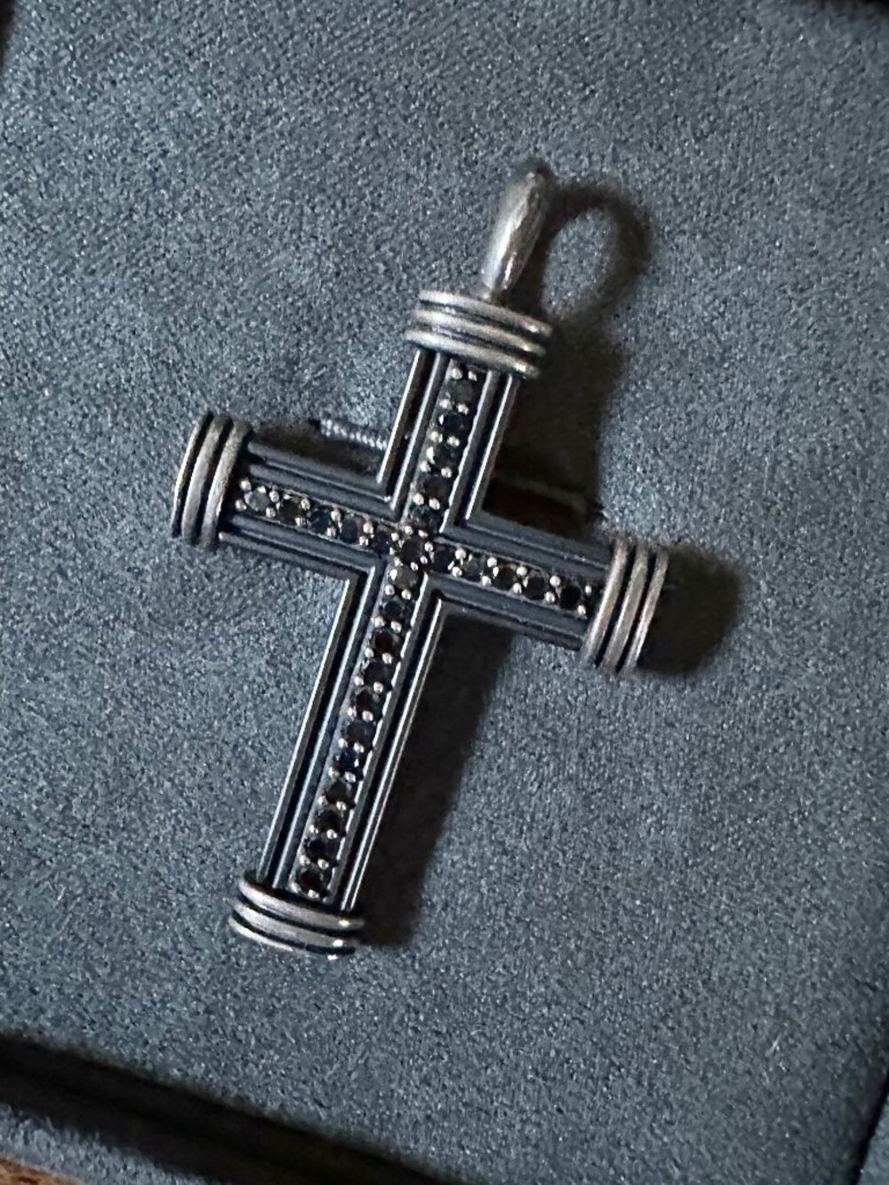 David Yurman Large Chevron Cross Pendant w/ Pavé Black Diamonds & Black Titanium